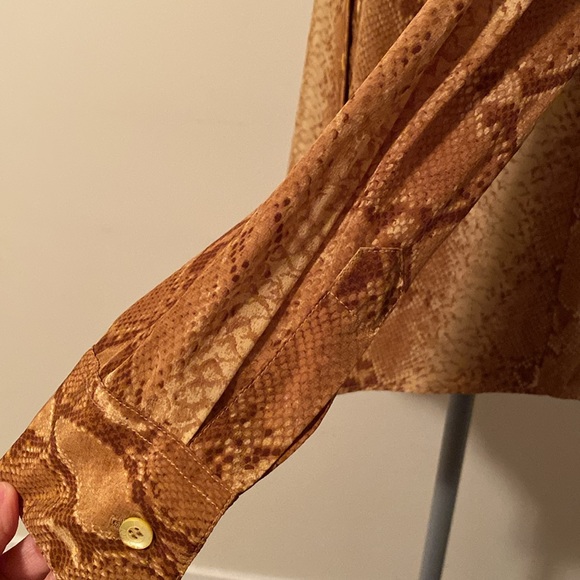 90’s Y2K Mob Wife Vintage Silk Snake Print Blouse Gold Brown Tan Size 38 Small - Picture 6 of 9